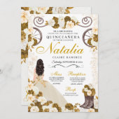 ウェスタン金ゴールド&アイボリープリンセス女性のカーボーイキンセアニェラ 招待状 (正面/裏面)