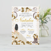 ウェスタン金ゴールド&アイボリープリンセス女性のカーボーイキンセアニェラ 招待状 (スタンド正面)
