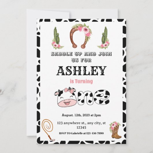 ウェスタン1歳女の子のロデオ 招待状 (正面)