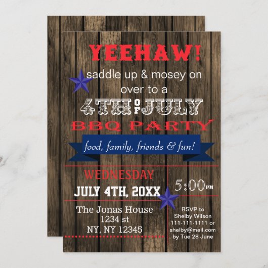 ウェスタン7月4日BBQホリデーパーティー招待状 招待状 (正面/裏面)