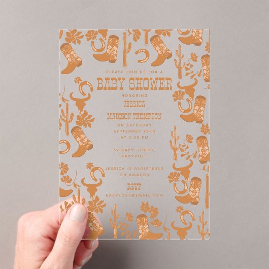 ウェスタン・アース・トーン・カントリー・ブーツ赤ちゃんシャワー アクリル招待状 (インサイチュ (ポータブル))