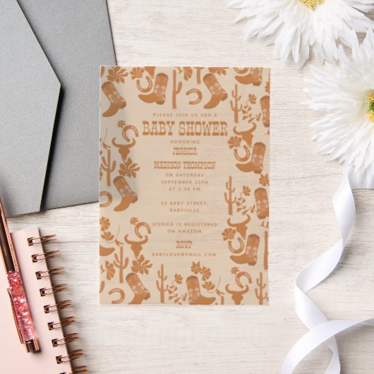 ウェスタン・アース・トーン・カントリー・ブーツ赤ちゃんシャワー ベラム紙招待状 (ウェディング)