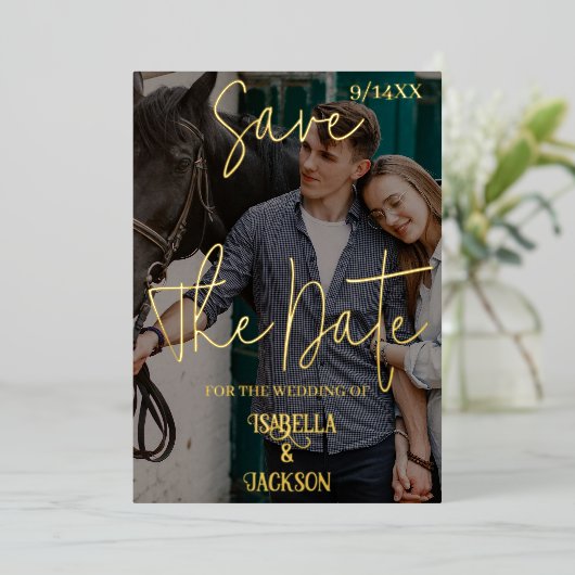 ウェスタン・ウェディング・セーブ・ザ・デイト 箔シーズンカード (立ち正面)