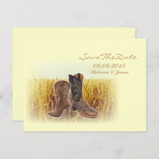 ウェスタン・カウボーイ・ウェディングは日付を保存 案内ポストカード (正面/裏面)
