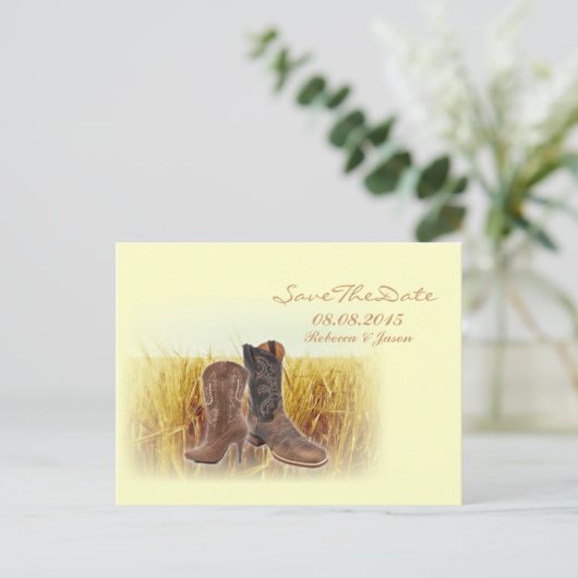 ウェスタン・カウボーイ・ウェディングは日付を保存 案内ポストカード (スタンド正面)