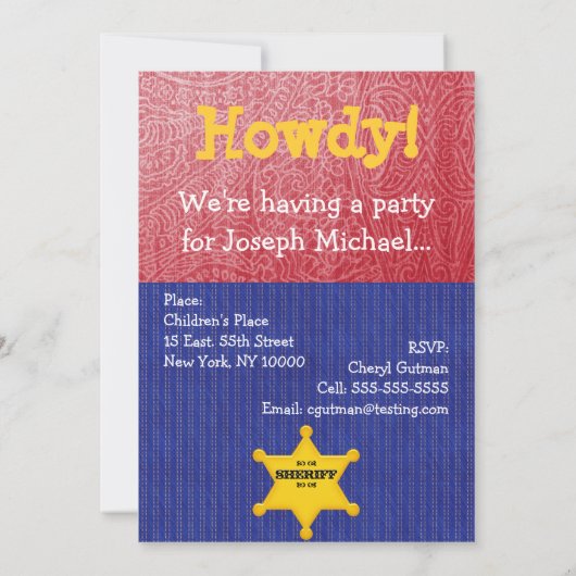 ウェスタン·カウボーイ·バースデー·パーティーの招待 招待状 (裏面)