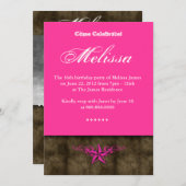 ウェスタン スウィート16 招待 ピンク スター ブラウン 招待状 (正面/裏面)