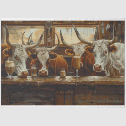 ウェスタン・デイリー・バー・デコパージュでロングホーン牛 薄葉紙 (正面)