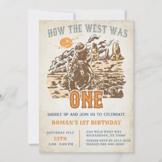 ウェスタン・ハウザ・ウェストは1歳の誕生日パーティー 招待状 (正面)