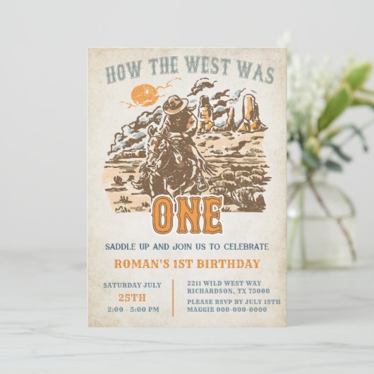 ウェスタン・ハウザ・ウェストは1歳の誕生日パーティー 招待状 (スタンド正面)