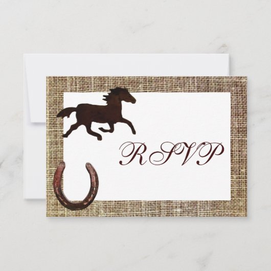 ウェスタン・バーラップ・カウボーイ・ホースシュー・ウェディングRSVP 出欠カード (裏面)