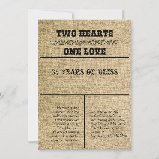 ウェスタン バーラップ 結婚記念日 招待状 (正面)