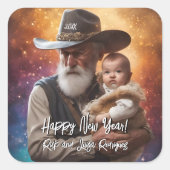 ウェスタン・ファーザー・タイムとベビー新年 スクエアシール (正面)