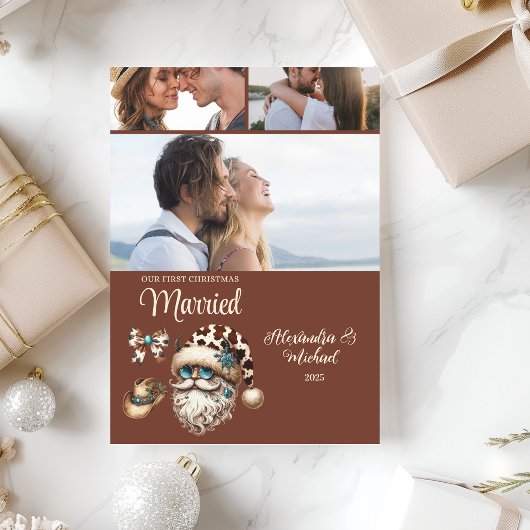 ウェスタン・ファースト・クリスマス・マリード・スリー・フォト シーズンカード