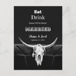 ウェスタン ブラック アンド ホワイト ラスティック イート ドリンク マリード 案内ポストカード