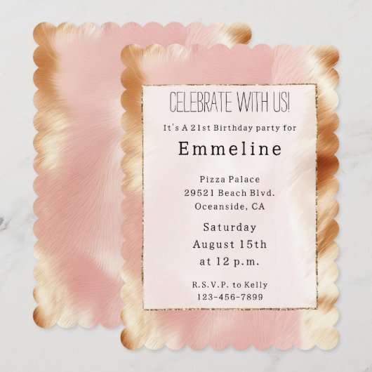 ウェスタン ブラッシュ ピンク ブラウン カウハイド 招待状 (正面/裏面)