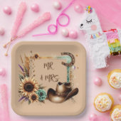 ウェスタン ラスティック ウェディング Mr & Mrs 9インチ スクエア ペーパープレート (パーティー)