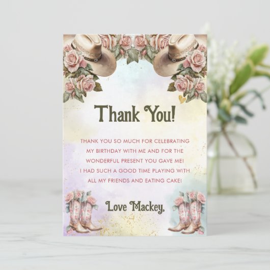 ウェスタン ラスティック フローラル バースデー サンクス カード (スタンド正面)