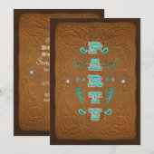 ウェスタン ラスティック ブラウン & ターコイズ バースデー パーティー 招待状 (正面/裏面)