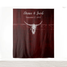 ウェスタン ラスティック ブル スカル バーガンディ バックドロップ