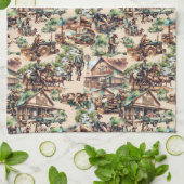 ウェスタン・ランチまたはカントリー・ファーム・シーン キッチンタオル (折り畳み)