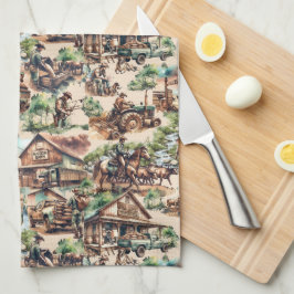 ウェスタン・ランチまたはカントリー・ファーム・シーン キッチンタオル