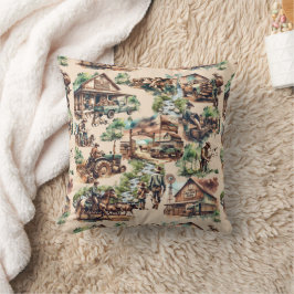 ウェスタン・ランチまたはカントリー・ファーム・シーン クッション