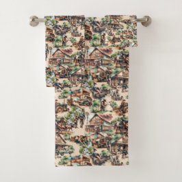 ウェスタン・ランチまたはカントリー・ファーム・シーン バスタオルセット