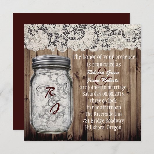 ウェスタン ヴィンテージ バーンダウッド ライスロウ メイソンジャー ウェディング 招待状 (正面/裏面)