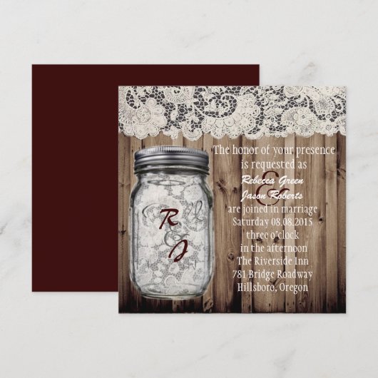 ウェスタン ヴィンテージ バーンワッドレース メイソンジャー ウェディング 招待状 (正面/裏面)