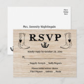 ウェスタンRSVPカントリーウェディングカウボーイブーツウッド インビテーションポストカード (正面/裏面)