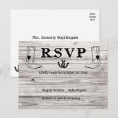 ウェスタンRSVPカントリーウェディングカウボーイブーツウッド インビテーションポストカード (正面/裏面)