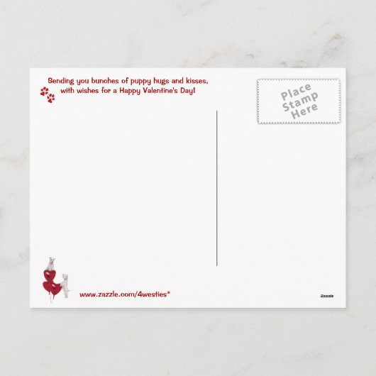 ウェスティキュートあなたがメール得パピーハグバレンタイン シーズンポストカード (裏面)