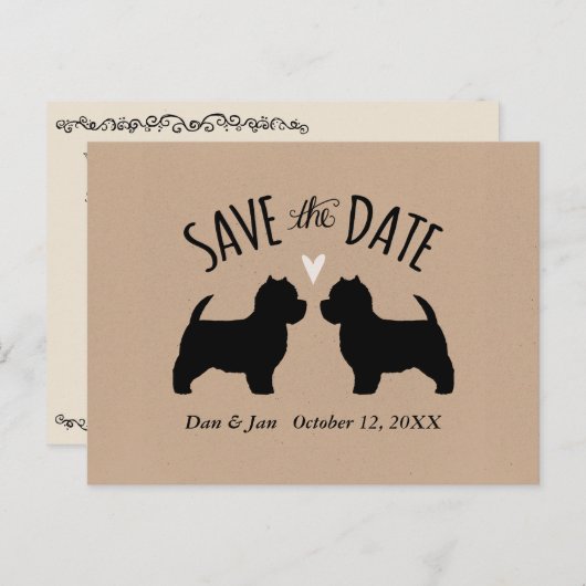 ウェスティシルエット結婚式の日付を保存 案内ポストカード (正面/裏面)