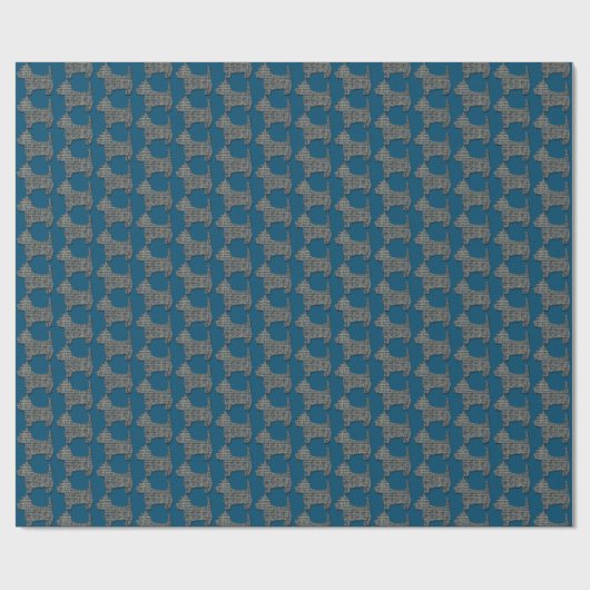 ウェスティドッグキュートペットシルエットY&Bグリッドブルー ラッピングペーパー (フラット)