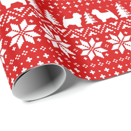 ウェスティドッグシルエットクリスマスのホリデーパターン ラッピングペーパー (ロールコーナー)