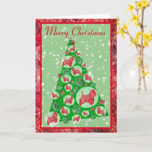 ウェスティドッグシルエットクリスマスツリーの装飾 カード (黄色い花)