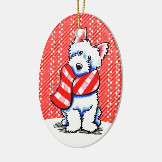 ウェスティハッピープレイドスカーフウィンター セラミックオーナメント (左)