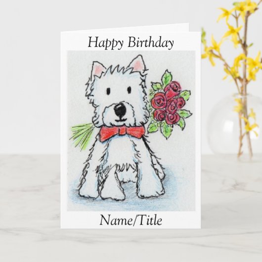 ウェスティバラ誕生日のグリーティングカードの個人用設定 カード (黄色い花)