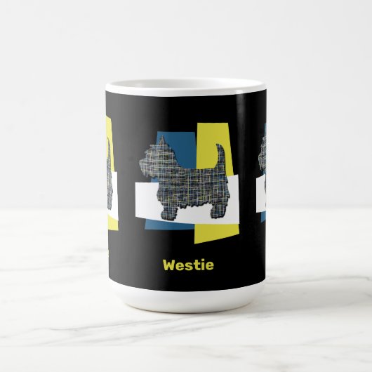 ウェスティホワイトテリアペットドッグシルエットY&Bグリッド コーヒーマグカップ (中央)