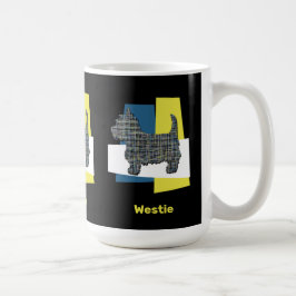 ウェスティホワイトテリアペットドッグシルエットY&Bグリッド コーヒーマグカップ