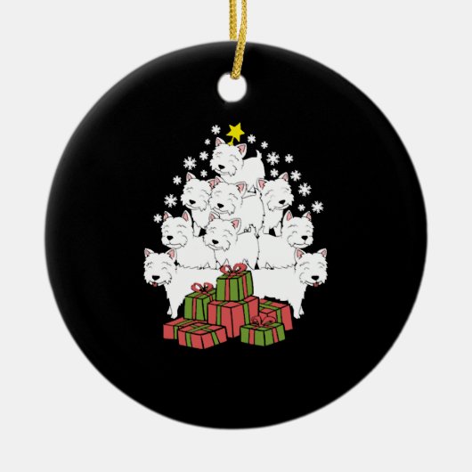 ウェスティーおもしろいクリスマスツリー セラミックオーナメント (正面)