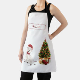 ウェスティーおもしろいクリスマス犬と木 エプロン
