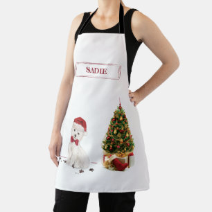 ウェスティーおもしろいクリスマス犬と木 エプロン