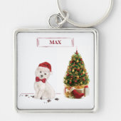ウェスティーおもしろいクリスマス犬と木 キーホルダー (正面)