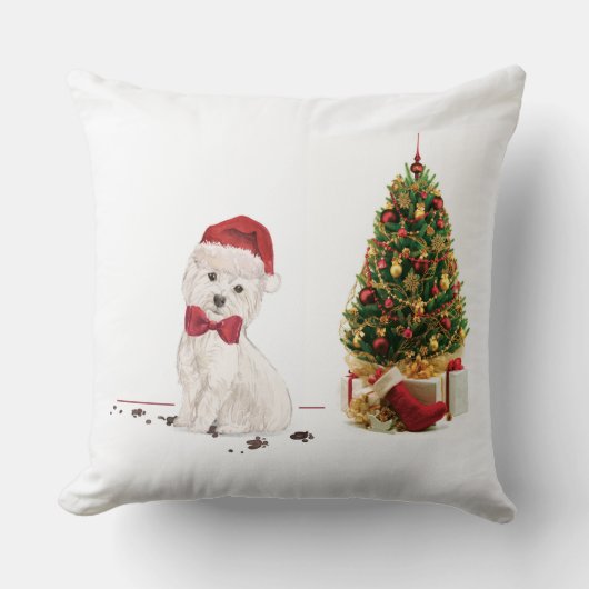 ウェスティーおもしろいクリスマス犬と木 クッション (正面)