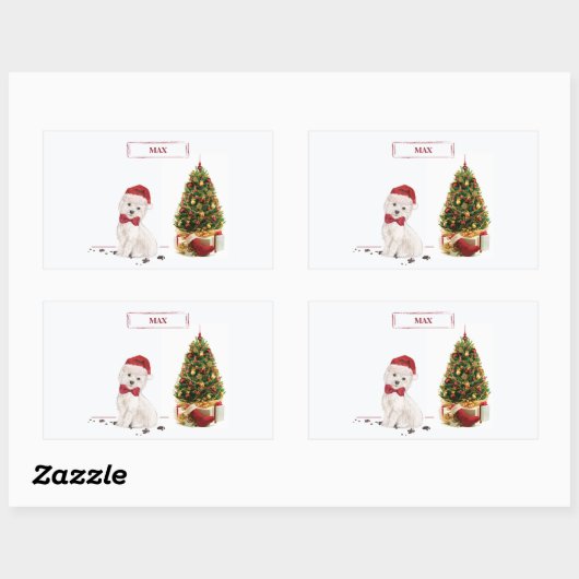 ウェスティーおもしろいクリスマス犬と木 長方形シール (シート)