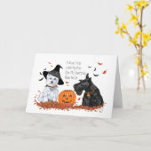 ウェスティーとスコッティーのハロウィン カード (黄色い花)