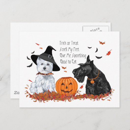 ウェスティーとスコットランドのハロウィーン シーズンポストカード (正面/裏面)