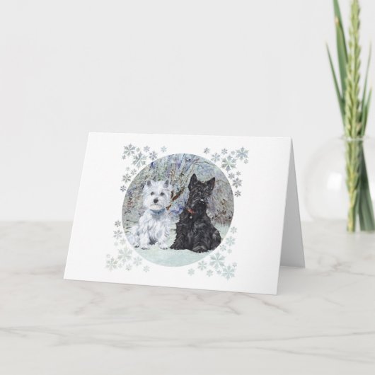 ウェスティーとスコットランドの雪景色 シーズンカード (正面)